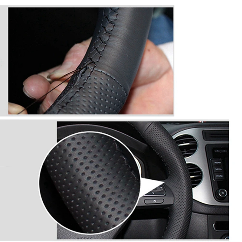 DIY Hand-stitched Black Artificial Leather Steering Wheel Cover for Hyundai Santa Fe 2013 Grand ix45 Accessories interior