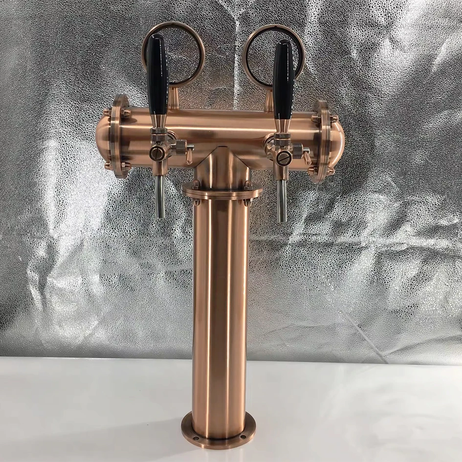 T Shape Bronze Beer Tower with 2 Taps