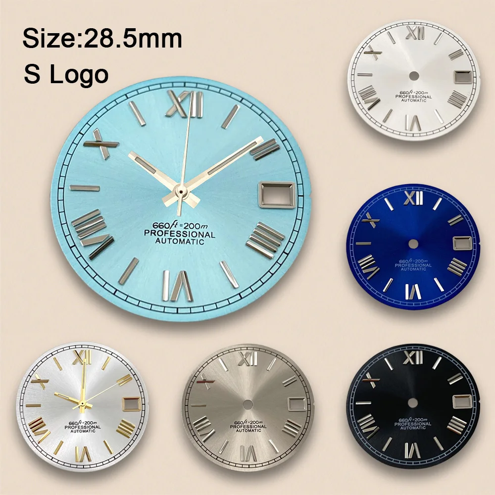 New 28.5mm S Logo Rome Sunburst Dial Fit NH35/NH36/4R/7S Movement Sunray Dial Watch Modification Accessories