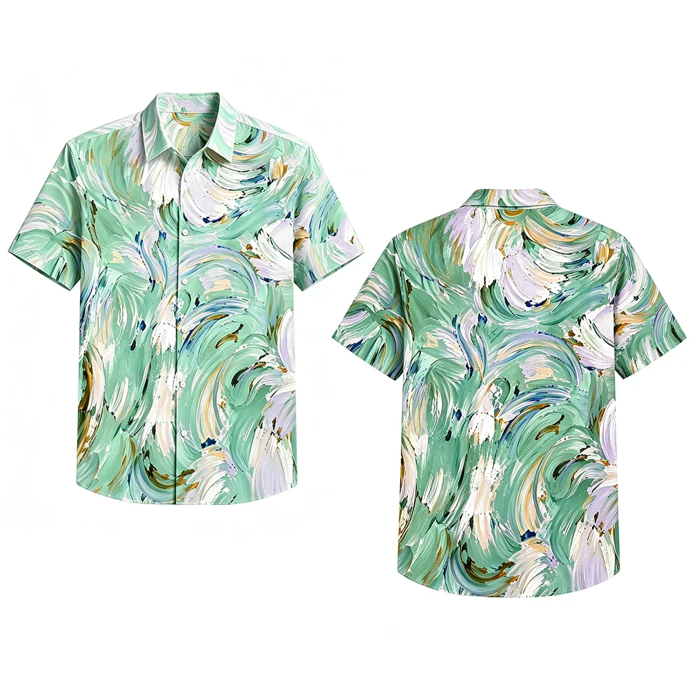 Men Summer Polyester Hawaiian Shirt Orange Floral Leopard Texture 3D Print Lapel Short Sleeve Beach Vacation Shirt
