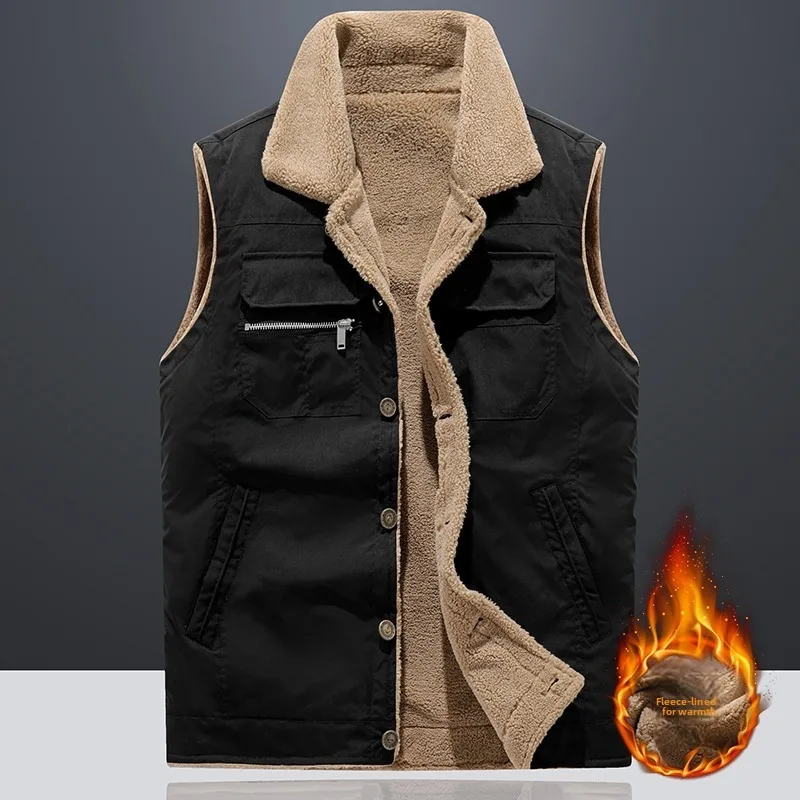

Men's Fleece Lined Thickened Jacket Vest Fashionable Warm Comfortable Versatile Handsome Trendy Shoulder Pad Outerwear Vest