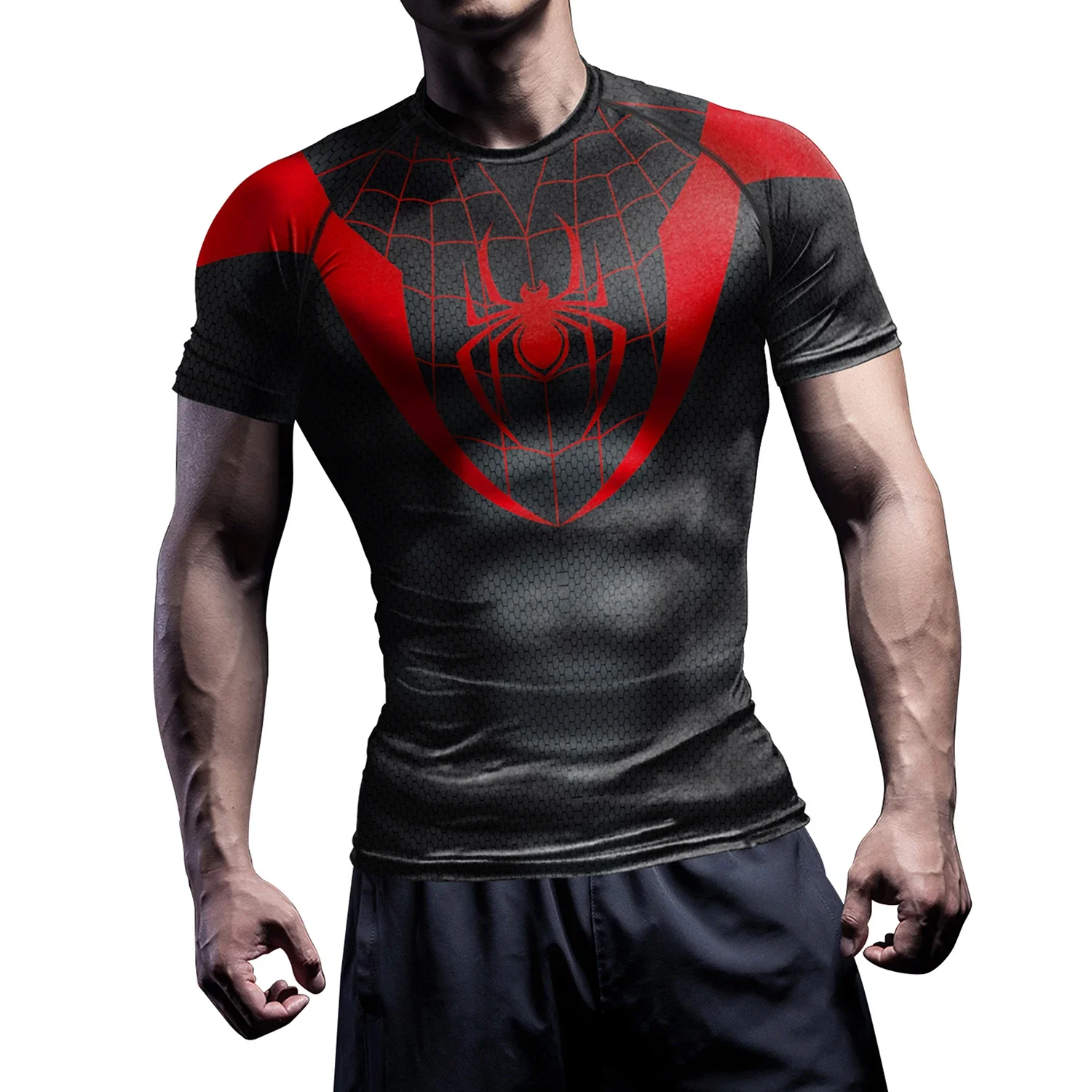 Compression Shirts for Men Short Sleeve Comics Spider Cosplay T-Shirt Superhero Top Elastic Fitness Sportwear Halloween Clothes