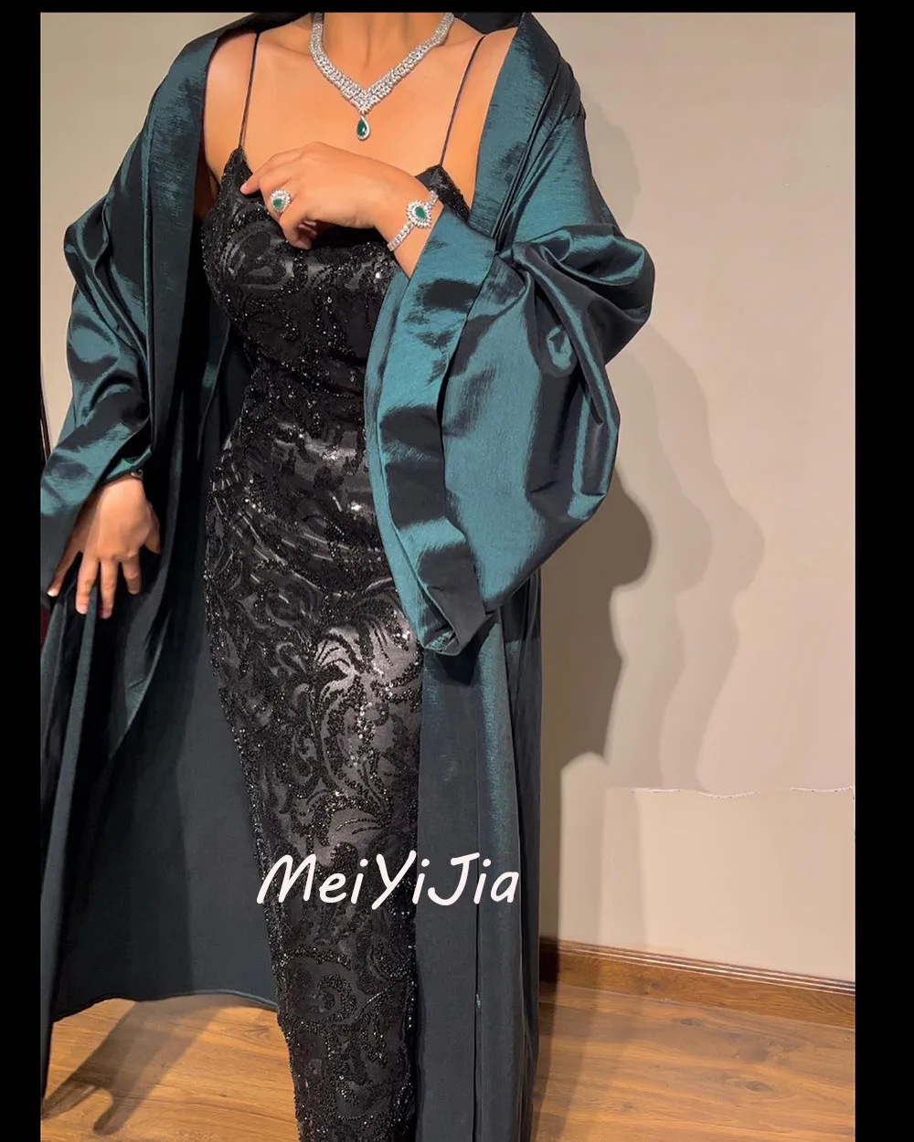 Meiyijia  Evening Dress V-neck A-Line Floor-Length Beaded Satin Saudi  Arabia  Sexy Evening Birthday Club Outfits Summer 2024