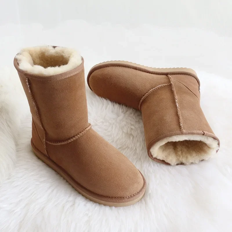 G&Zaco Luxury Women Winter Sheep Fur Boots Real Wool Classic Mid Calf Genuine Sheepskin Shoes Snow Boots Flat Female  Boots