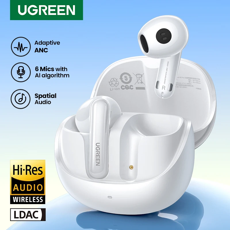 UGREEN H6 Pro Adaptive Active Noise Cancelling Earbuds LDAC Hi-Res Audio Wireless Bluetooth Earphones Headphones Headset