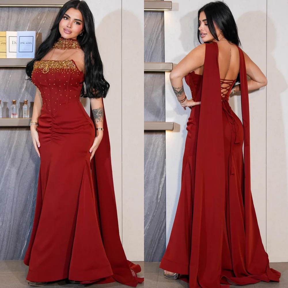 

Customized Formal Jersey Pleat Sequined Pattern Mermaid Strapless Long Dresses Bespoke Occasion Celebrity Exquisite