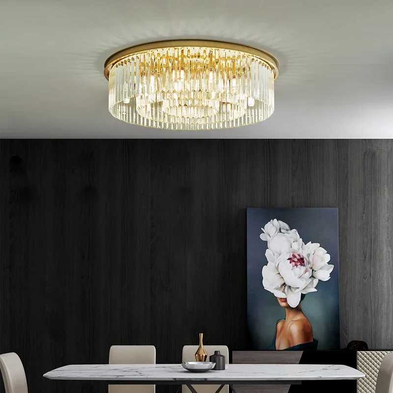 Luxury  LED Ceiling Chandelier Light Crystal Bedroom Guest Dining Room Modern American Minimalist Metal Low Rise Small Apartment