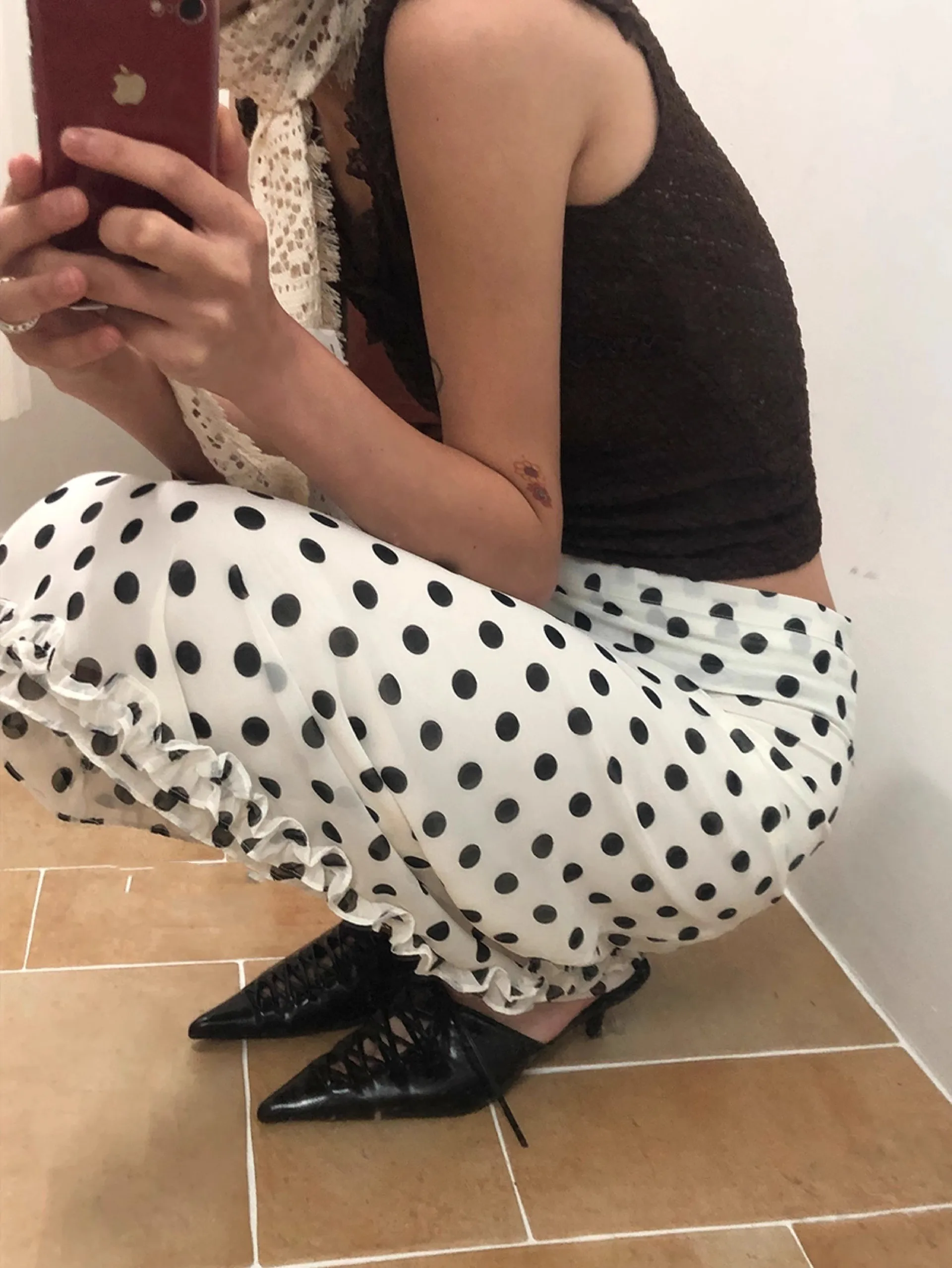 

Exclusive High-waist Midi f-skirt Ladies Puffy Flower Sle Adorable Ches & Embroidery Patchwork Ci Commuter Wear