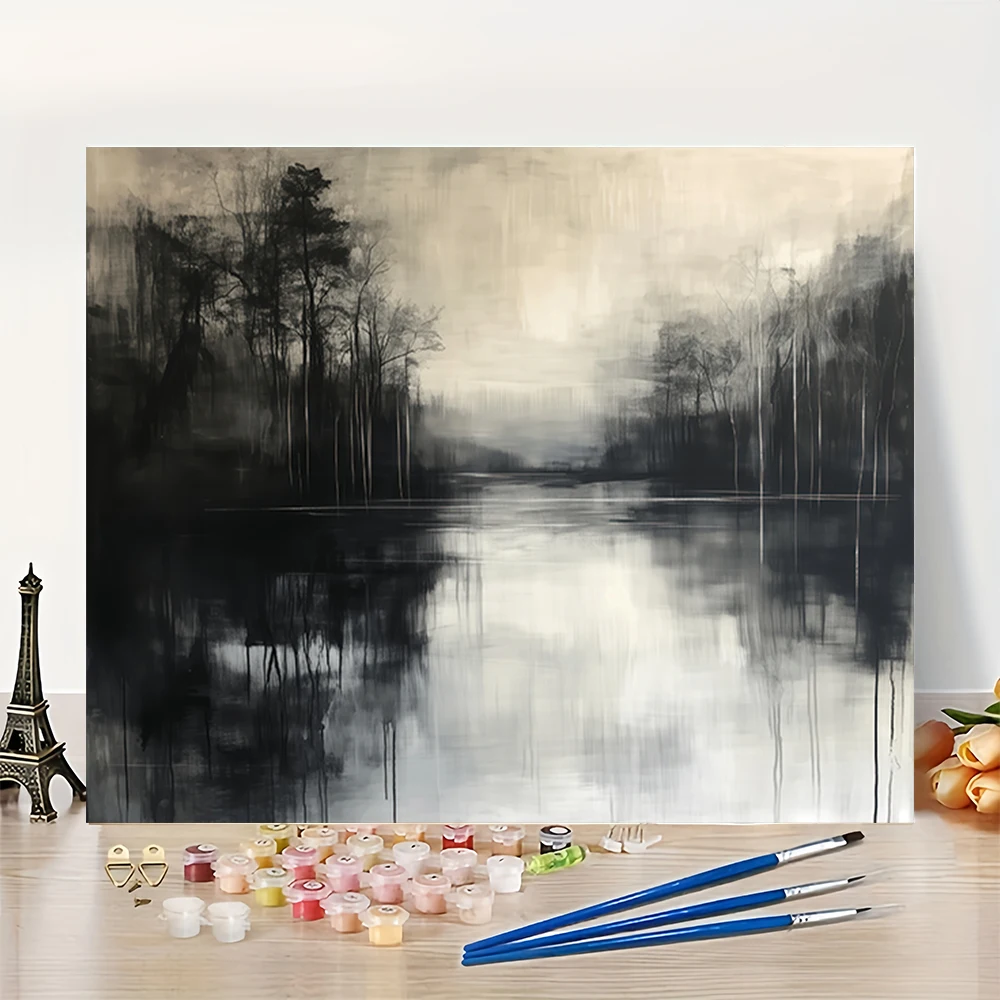 

1 шт. Hazy Forest by a Ink-wash Lake DIY акриловый набор для цифровой живописи для начинающих домашний настенный декор рамка в комплект не входит