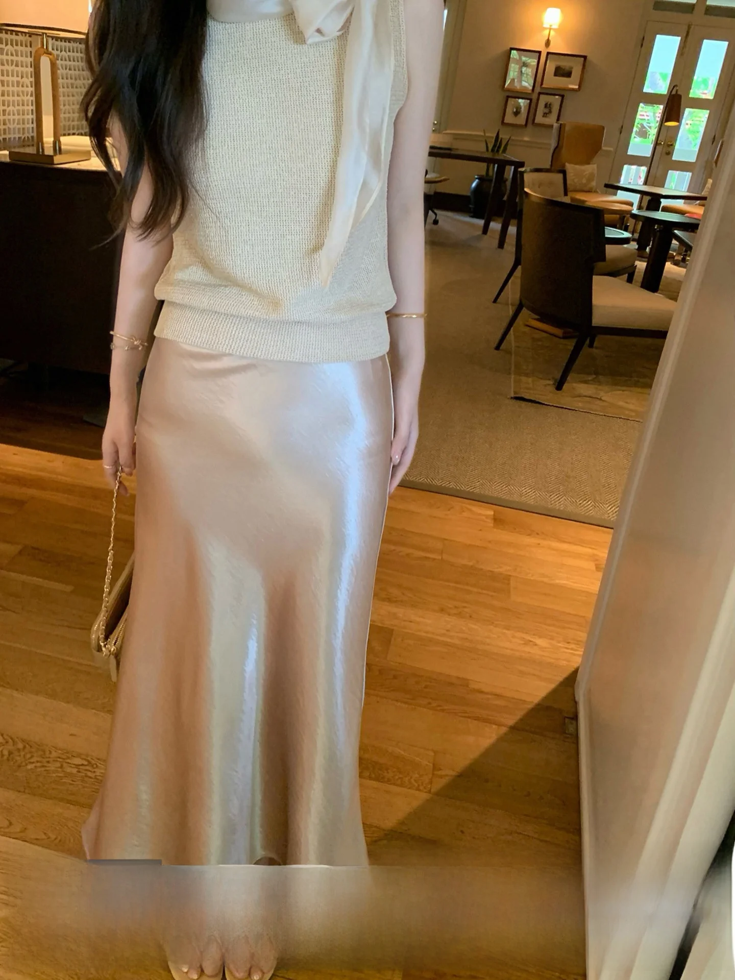 

Юбка-миди Cchen с высокой талией из шелкового атласа, драпированная, с эффектом «рыбий хвост», повседневная, приталенная, А-силуэт, женская, приятная к телу, дышащая