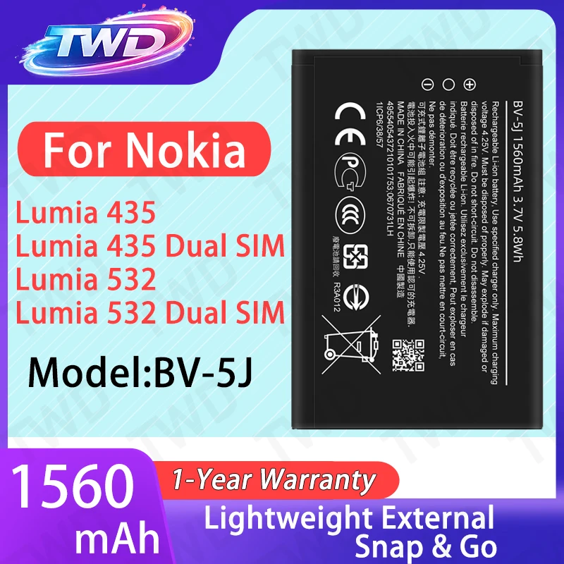 BV-5J BV5J Large capacity Battery For Nokia Lumia 435/Lumia 532/Lumia 435 Dual SIM Batteries New High Quanlity