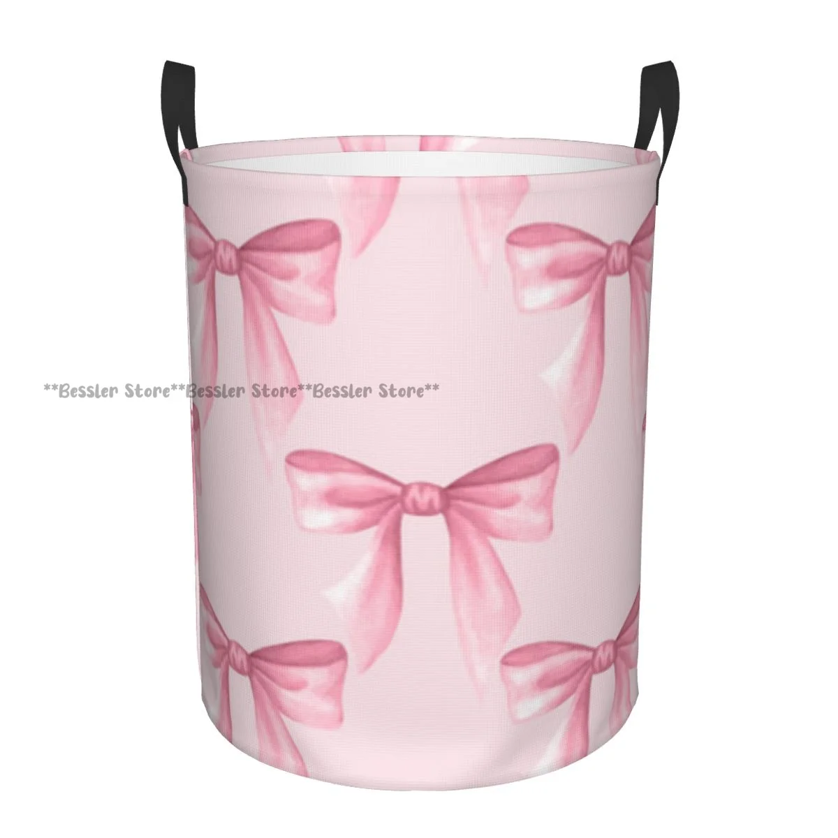 Cesta para la colada, lazos de coqueta en Color rosa Pastel, contenedor de almacenamiento redondo, cesto plegable, organizador de cubo para ropa