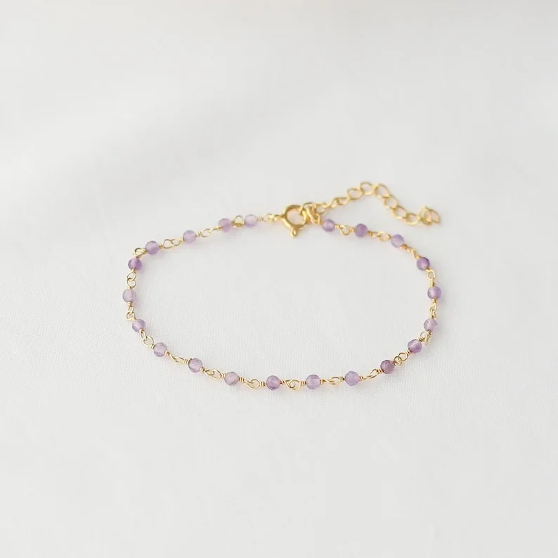 Delicate Amethyst Rosary Jewel bracelet, Amethyst Healing Bracelet Stacked bracelet, February birthday Stone