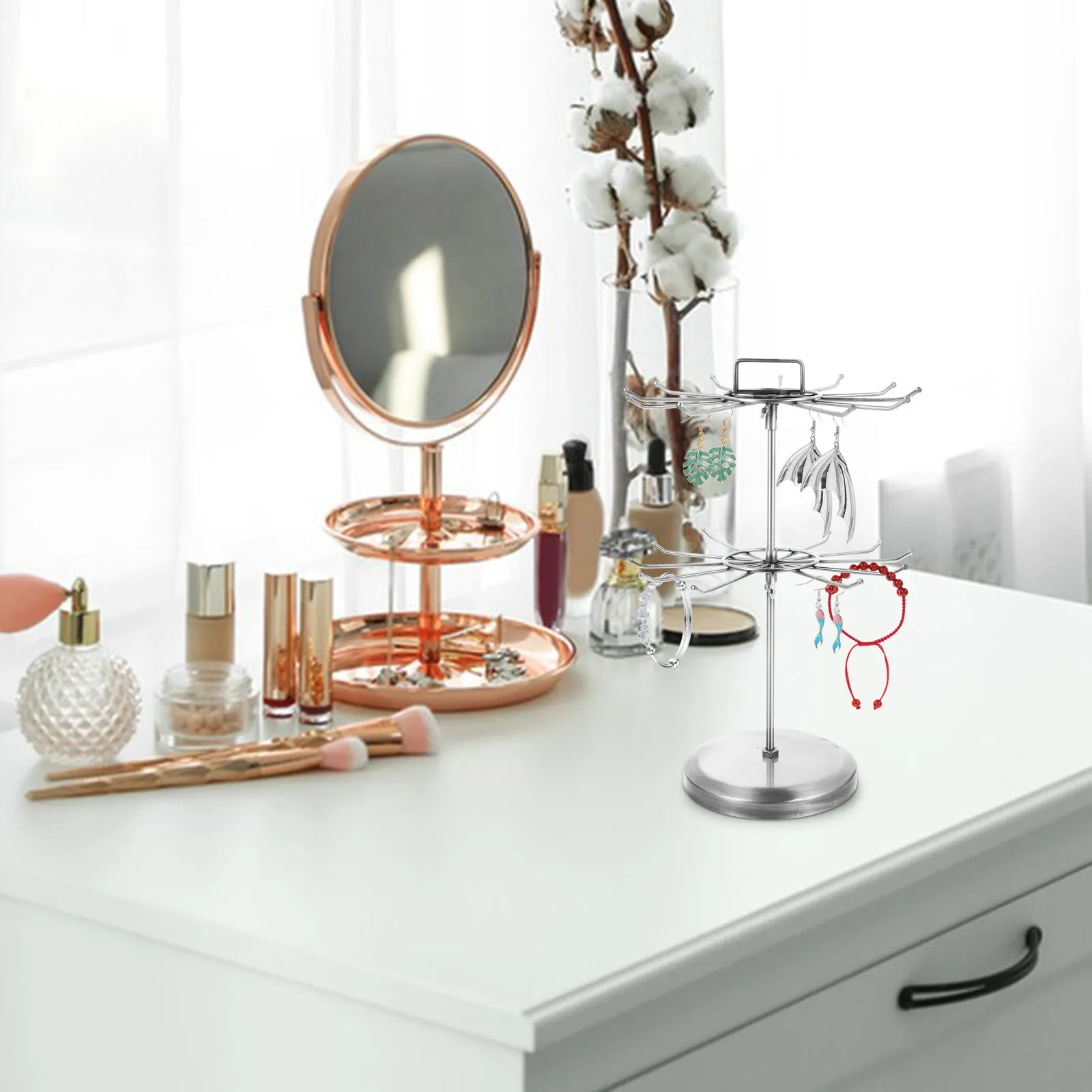 Jewelry Display Rack Earring Stand Iron Construction Flat Stable Base Minimalist Design for Counters Window Displays Home Decor