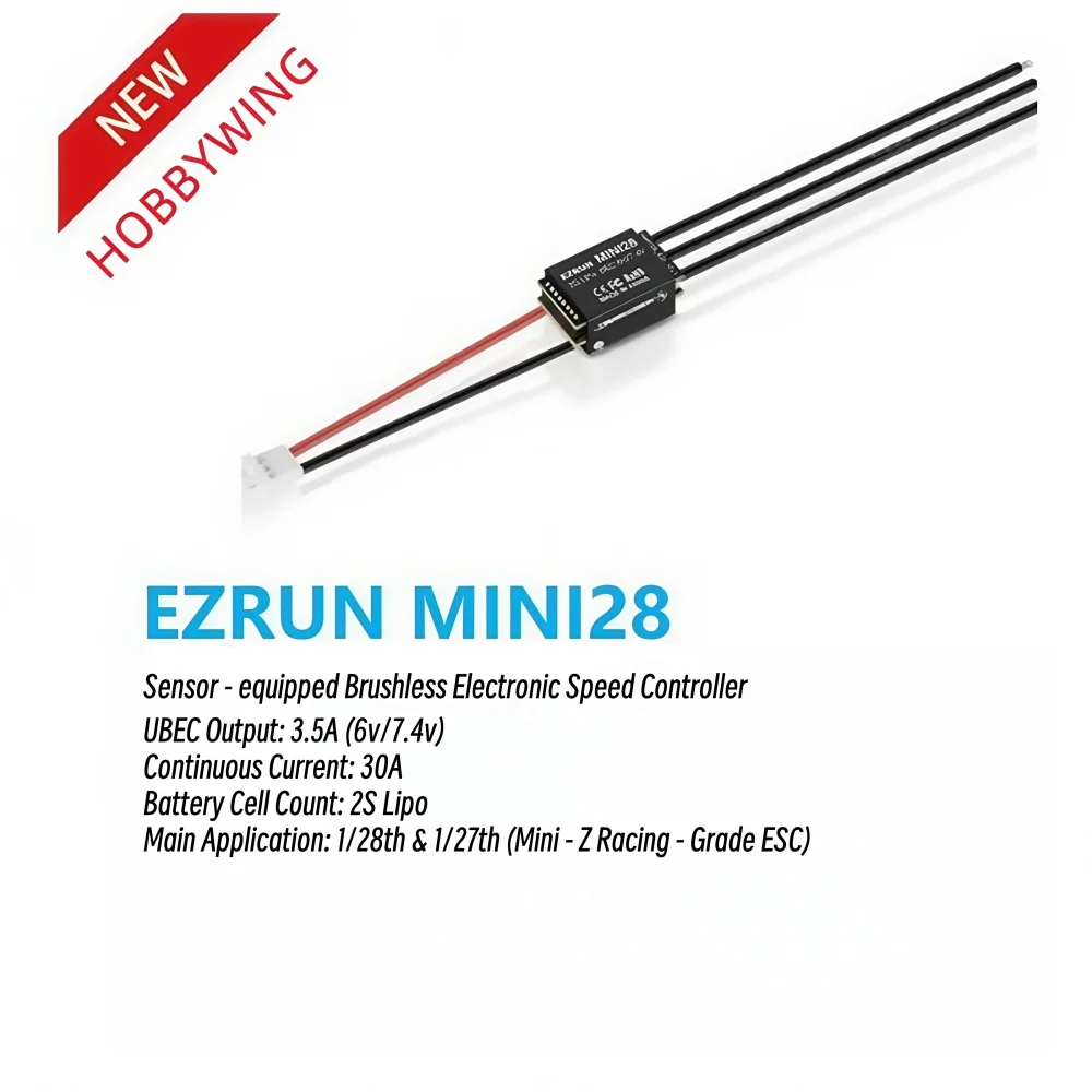 

FATJAY Hobbywing EZRUN MINI28 Sensored Brushless 30A ESC Electronic Speed Controller for 1/28 Mini - Z Cars