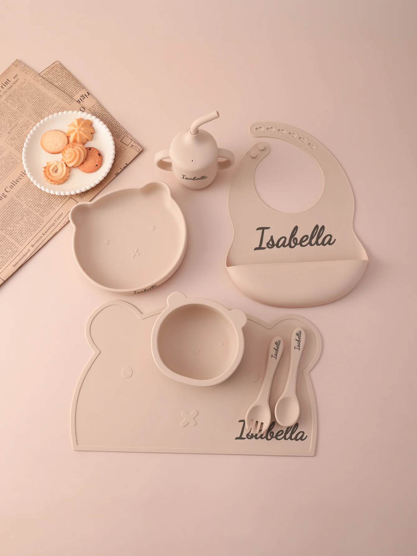 

7PCS Personalized Name Baby Feeding Set Silicone Suction Bowl Plate Straw Cup BPA Free Toddler Utensils Weaning Essentials