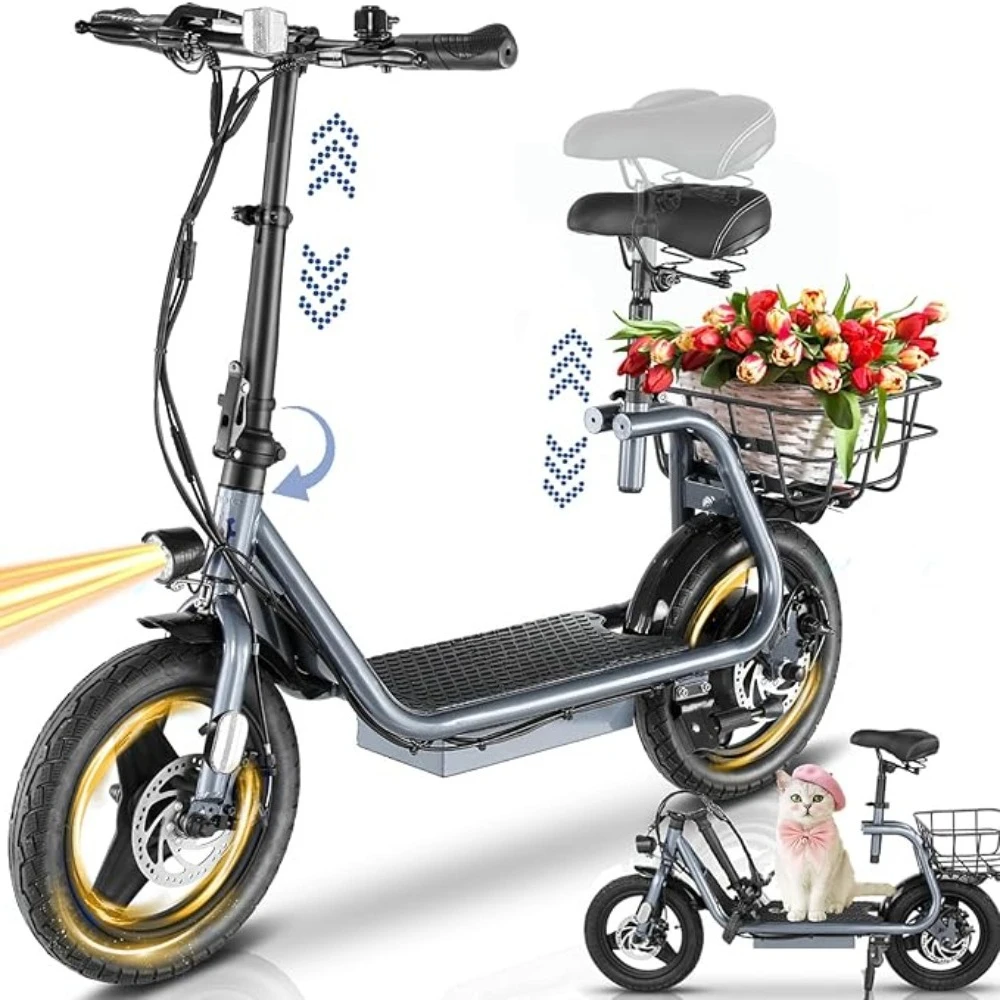 

Peak 1200W Electric Scooter with Seat, 14" Tire, Up to 30Miles & 20MPH, Max Load 300LBS, Foldable Electric Scooter Adults