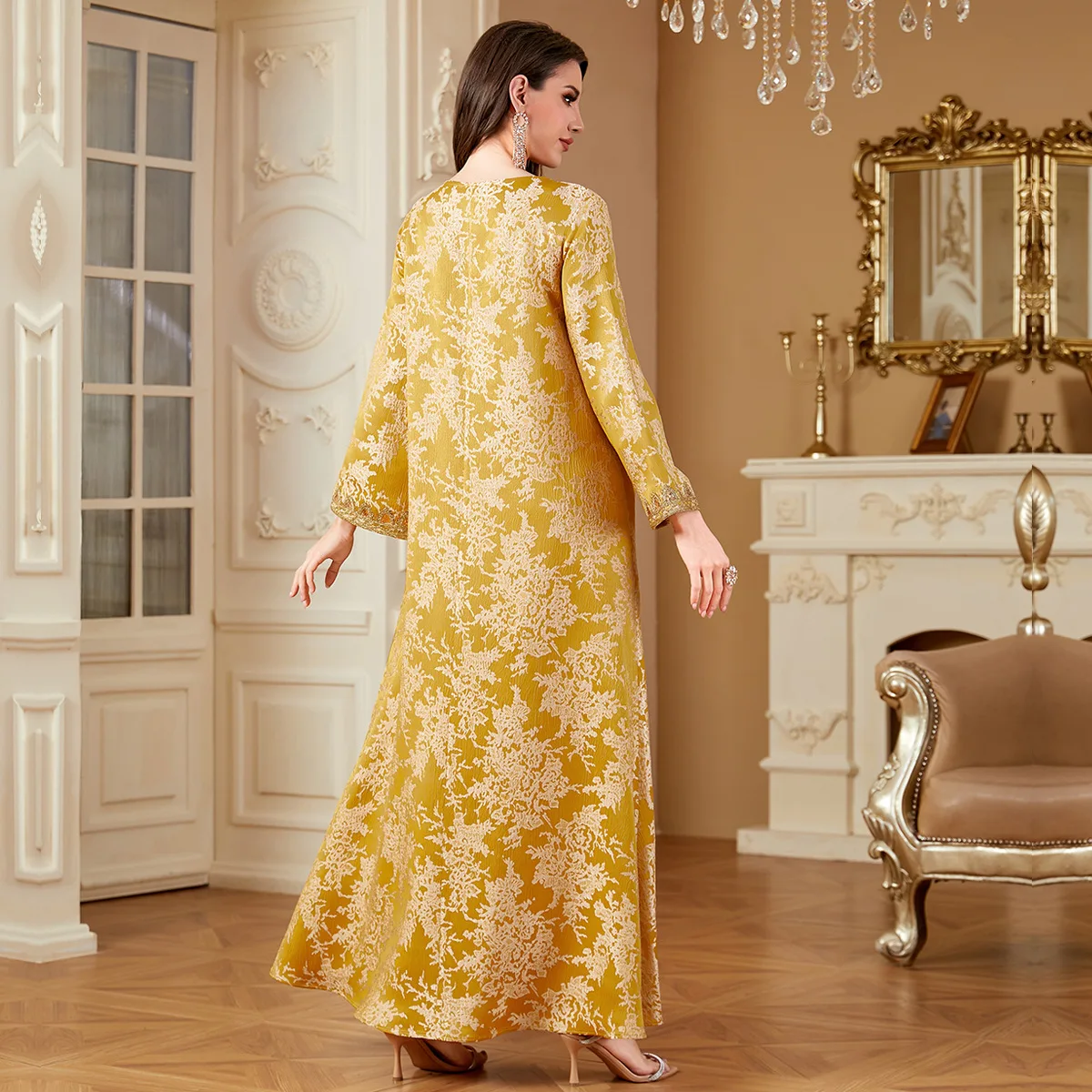 

Women Middle East Embroidery Muslim Dress Long Sleeve Dubai Abaya Turkey Robe Ramadan Kaftan Turkey Arab Musulman Femme Vistidos