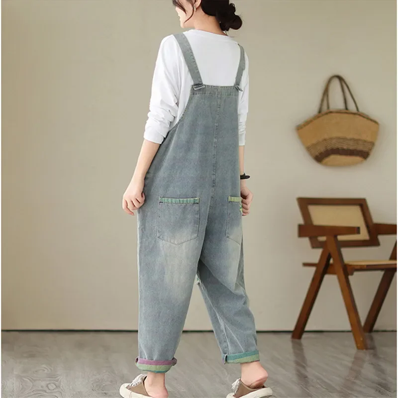 New Fashion Women Spring and Autumn Vintage Sleeveless Loose Overalls Ankle Length Pants Jeans Female Clothing Casual Jumpsuit