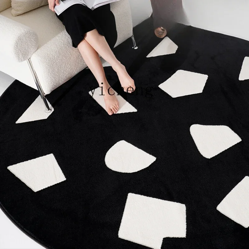 Fashionable Simple round Carpet Bedroom Cloakroom Dressing Table Chair Cushion Black High-Grade
