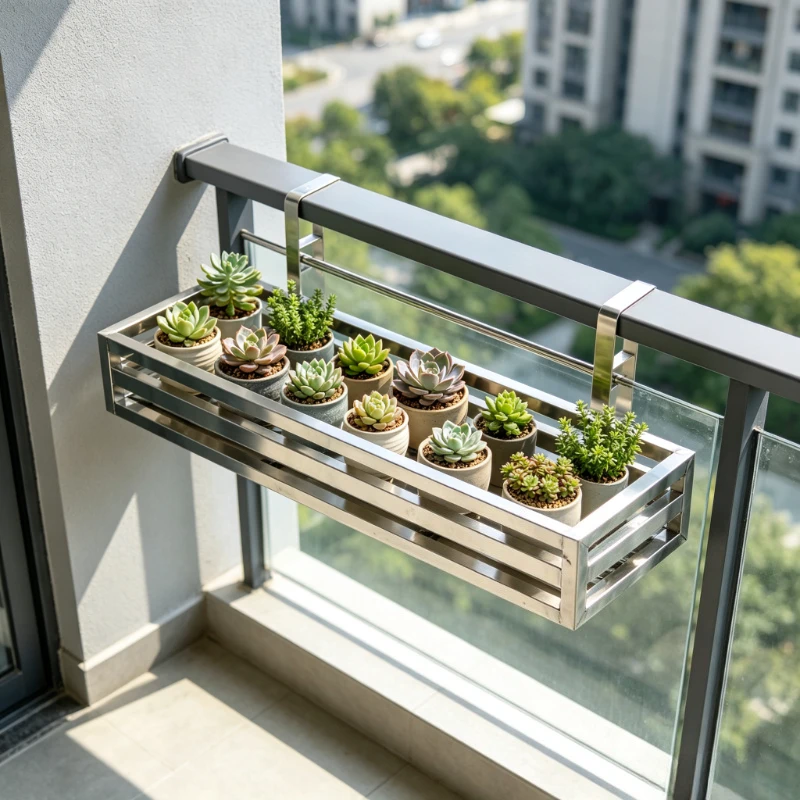 Stainless Steel Balcony Hanging Plant Shelf, Window Wall Mounted Flower Pot Rack for Succulents & Outdoor Plants Use