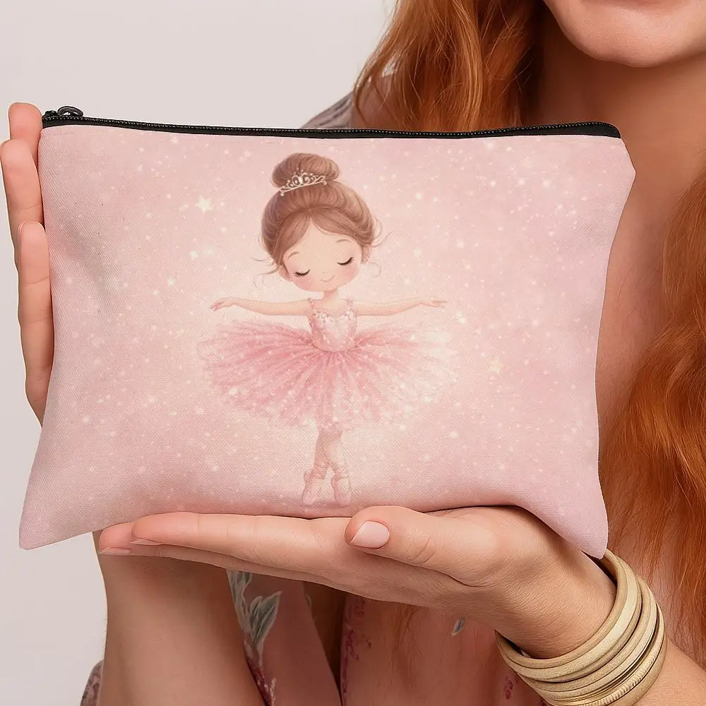 Romantic Ballet Illustration Print Makeup Bags Ballerina Girl Pink Soft Dreamy Minimal Elegant Pastel Painting Toiletries Bags
