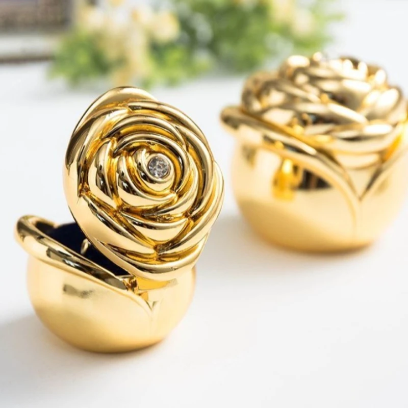Rose Ring Box Vintage Rings Packaging Boxes Luxury Aesthetic Wedding Ring Storage Case Metal Valentine's Day Gift Rings Cases - view 3