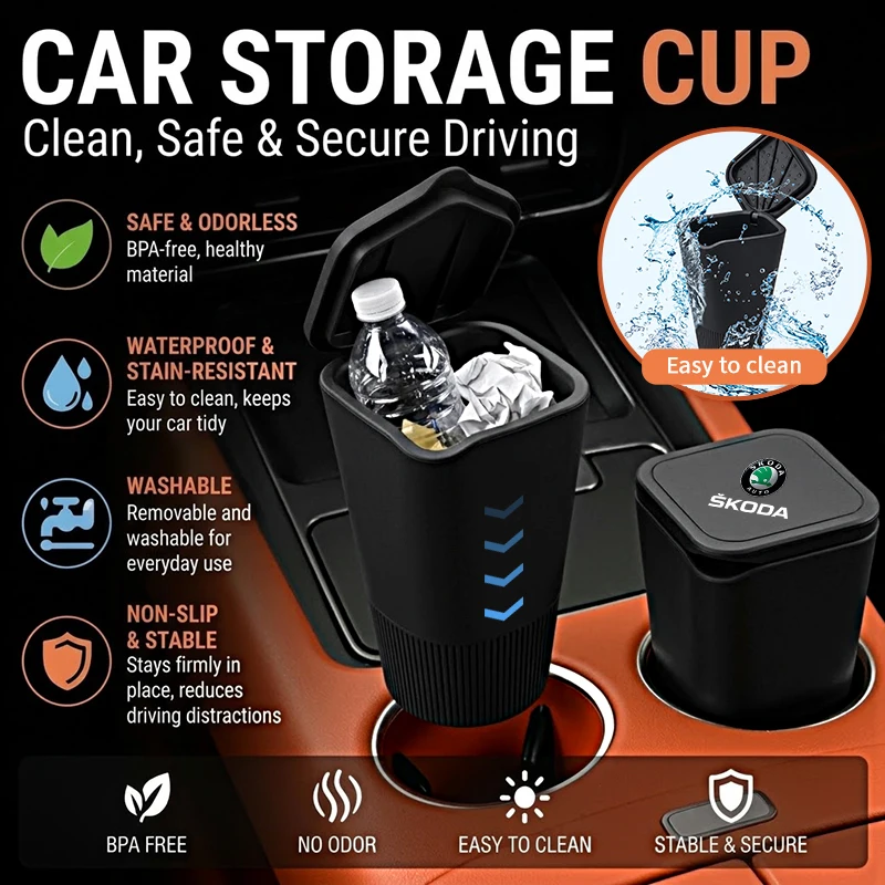 Car Cup Holder Drink Storage Bin Bag Organizer Box Interior Accessories For Skoda VRS Octavia Kamiq Kodiaq Karoq RS Superb