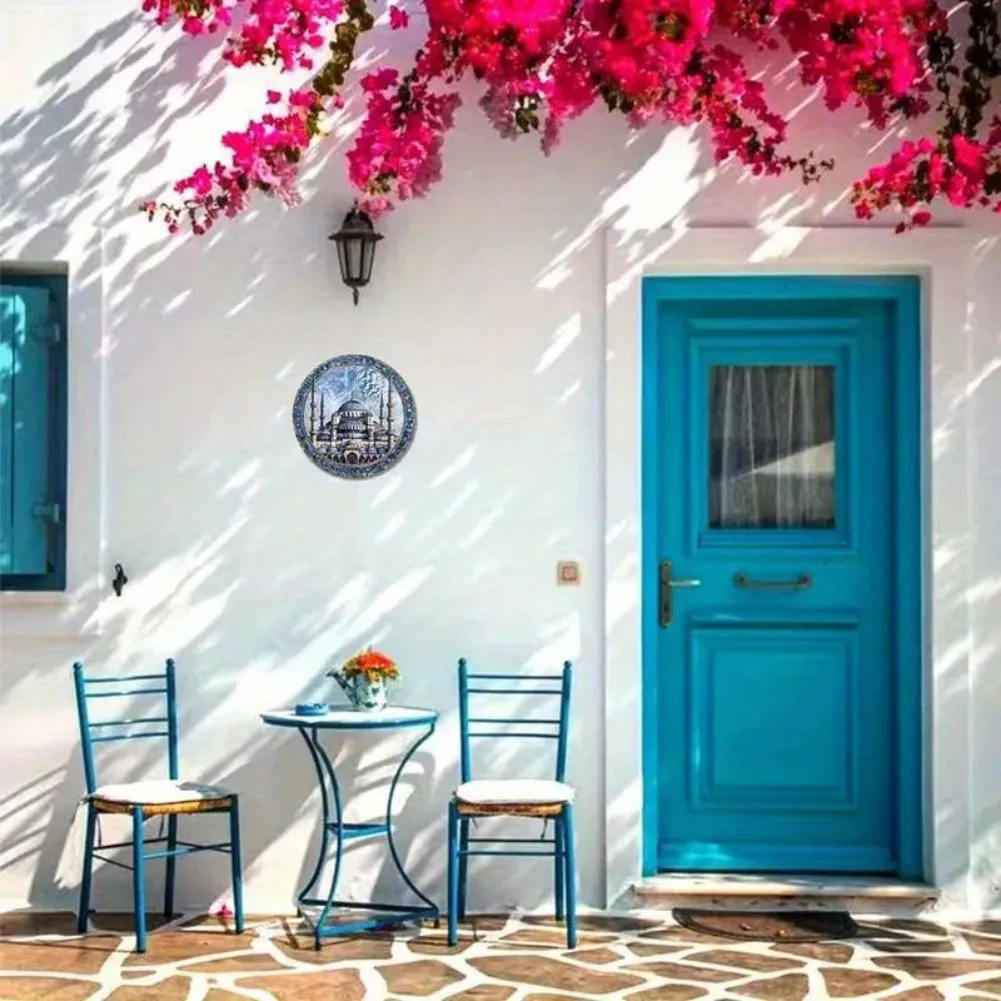 لوحة فنية جدارية معدنية تقليدية من اسطنبول التركية مقاس 8 × 8 بوصة من الألومنيوم - شارة فنية متينة، مناسبة للحديقة وغرفة النوم #3