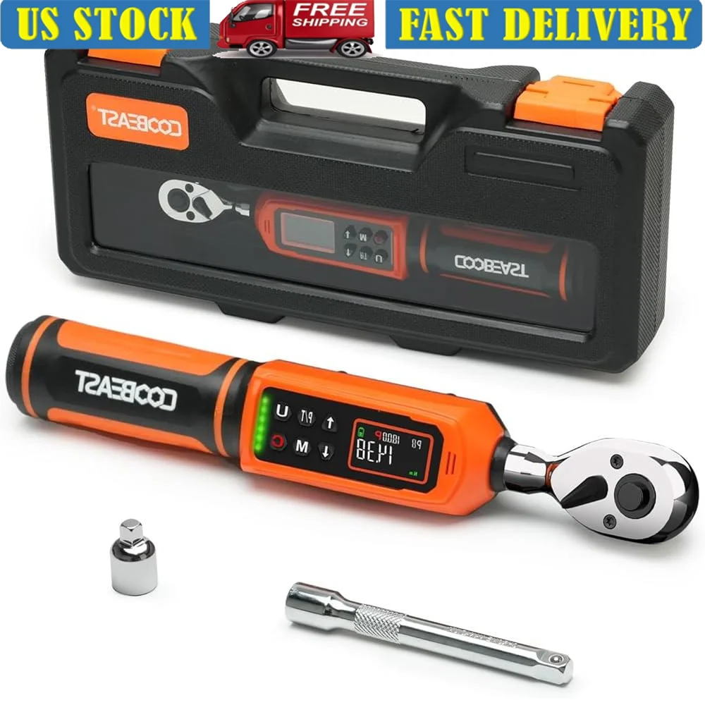 

Digital Torque Wrench 1/4 Drive Electronic Torque Wrench with Buzzer LED Flash 9 Preset Values Peak Track Modes Storage Data 5