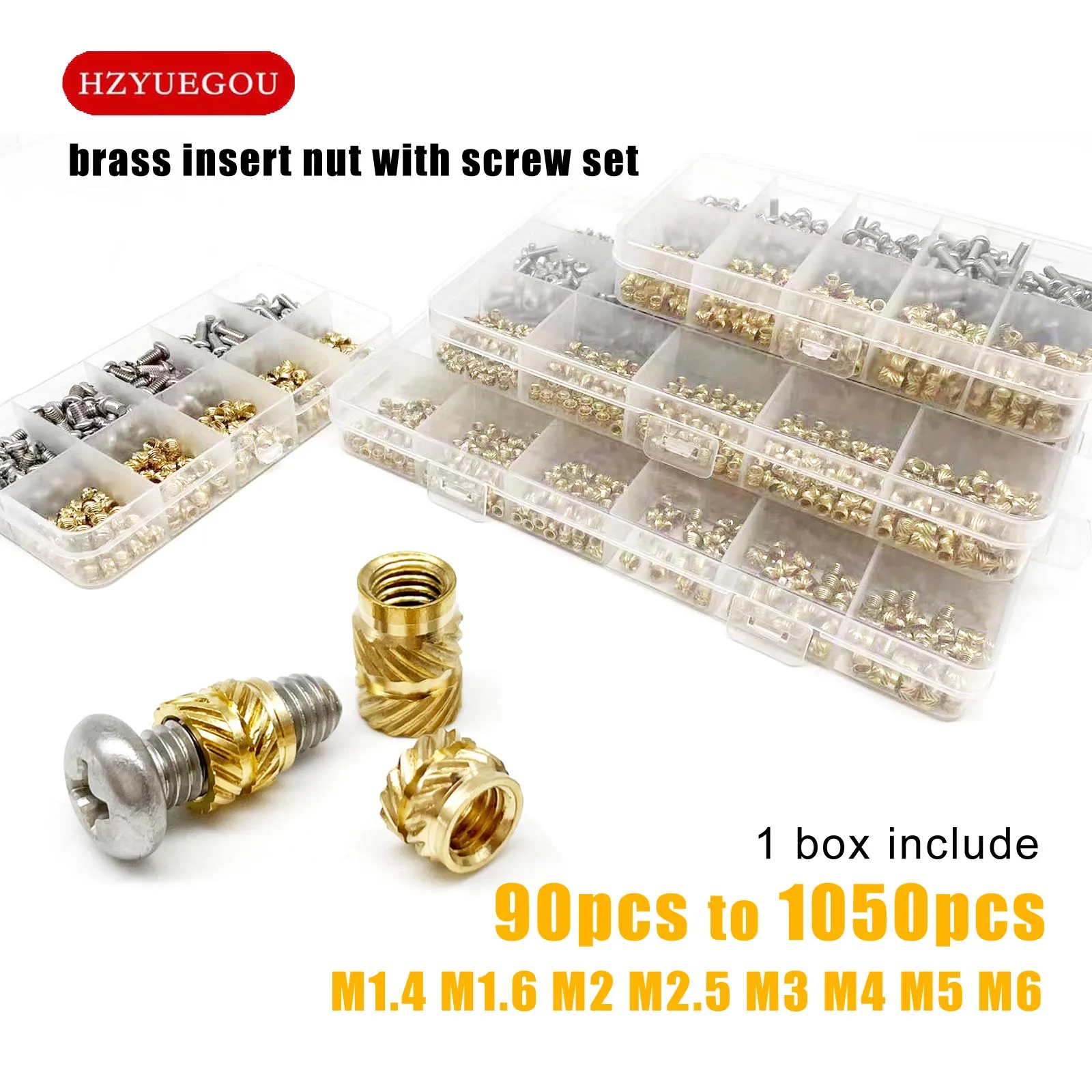 M1.4 M1.6 M2 M2.5 M3 M4 M5M6 Brass Copper Twill Knurled Thread Hot Heat Melt Injection 3D Print Embed Insert Nut Screw Kit Set