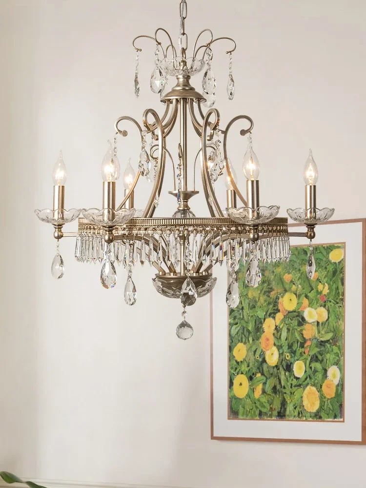 

French retro chandelier American living room dining bedroom candle crystal villa high luxury art staircase lamp