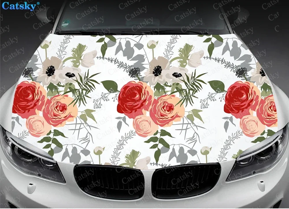 Flowers Car Hood Truck Decals Vinyl Graphic Wrap Stickers Trucks Auto Accessories Bonnet Vinyls Wrap Decoration Cover Gift