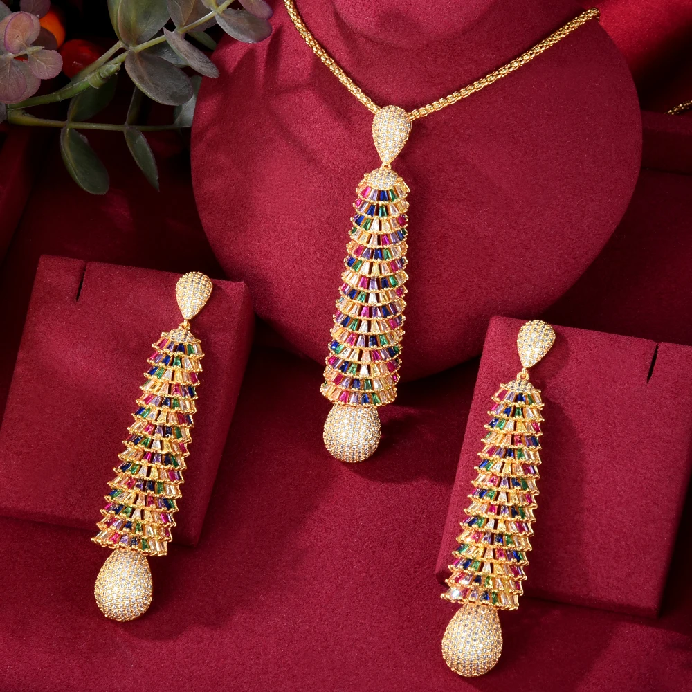 

Siscathy New Fashion Luxury Baguette CZ Statement Jewelry Set For Women Wedding Party Full Zircon Dubai Bridal jewelry