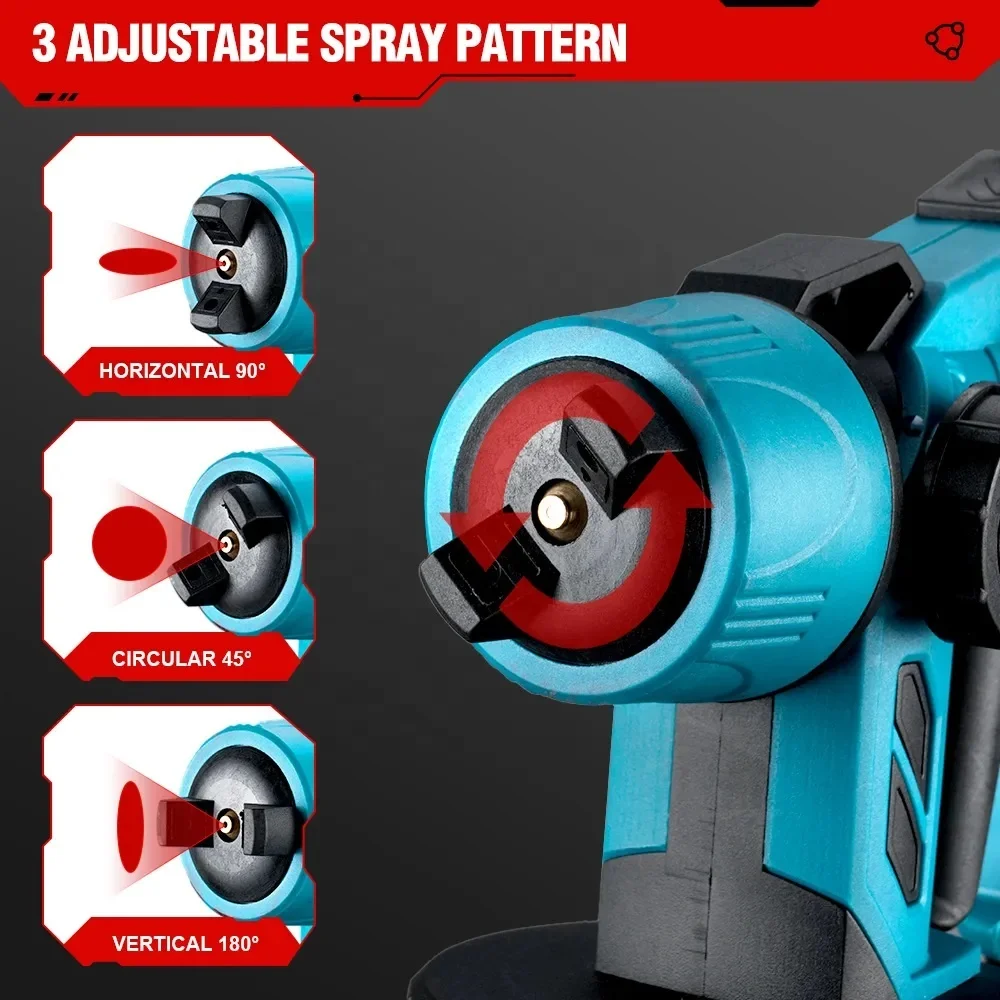 1000ML Pistola a spruzzo elettrica senza fili Spruzzatore di vernice Mobili per auto Rivestimento in acciaio Aerografo 3 ugelli compatibili