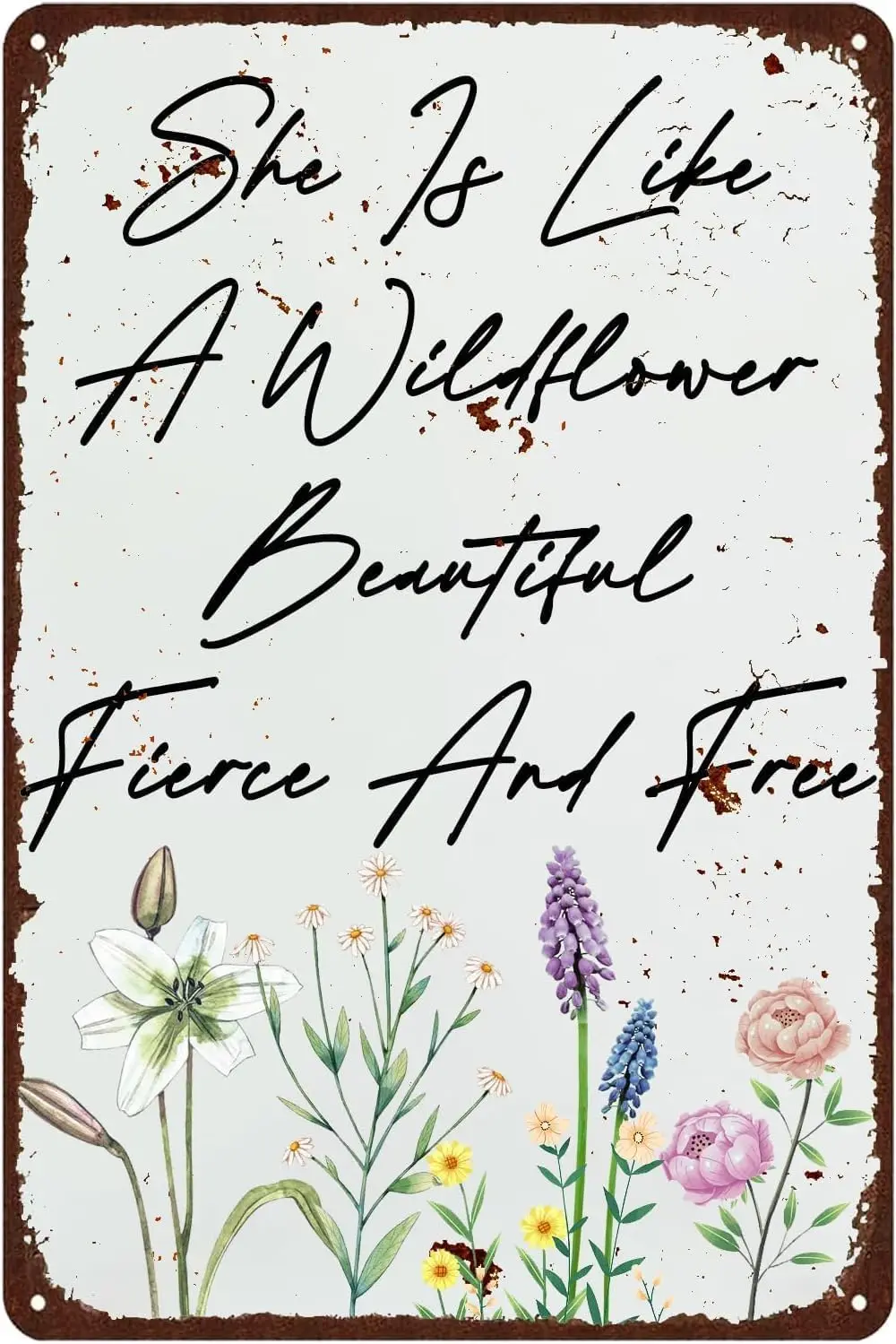 Wildflower Metal Tin Sign She Is Like A Wildflower Beautiful Fierce And Free Retro Tin Plaque Flower Quote Poster Christmas Deco