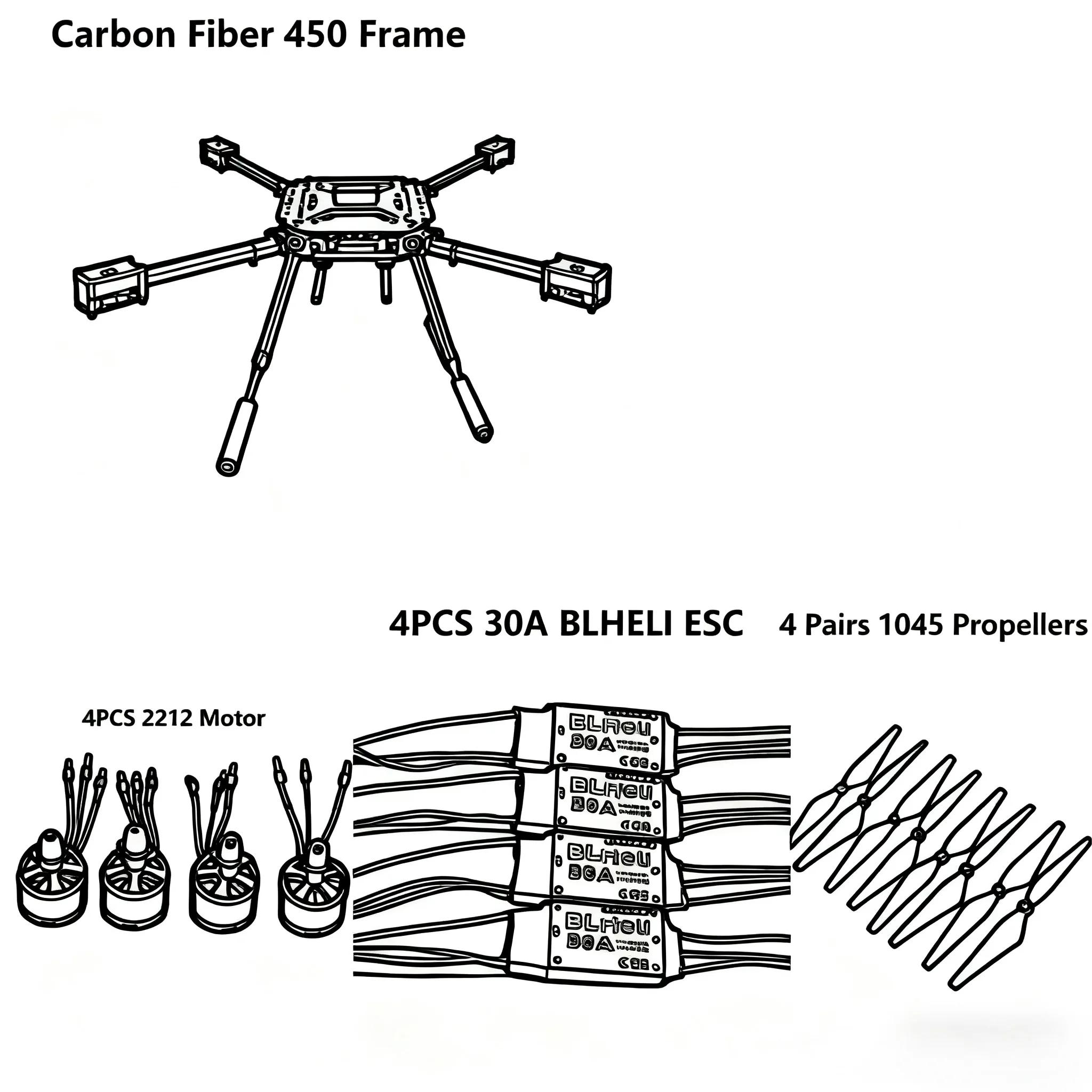 Rctosky Carbon Fiber 450 Frame Kit  For APM 4 Axis RC Multicopter Quadcopter Heli Multi-Rotor With Landing Gear