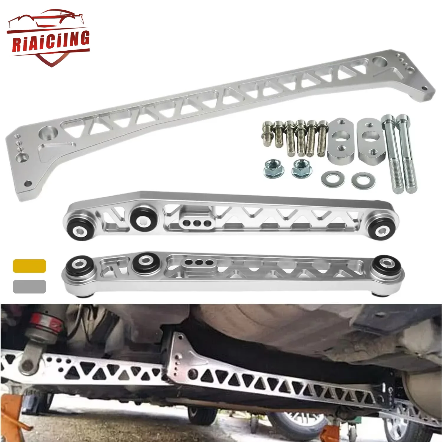 Silver For Honda Civic EK 96-00 Si Billet Rear Lower Control Arms + Subframe Brace Auto Parts & Accessories Chassis Part