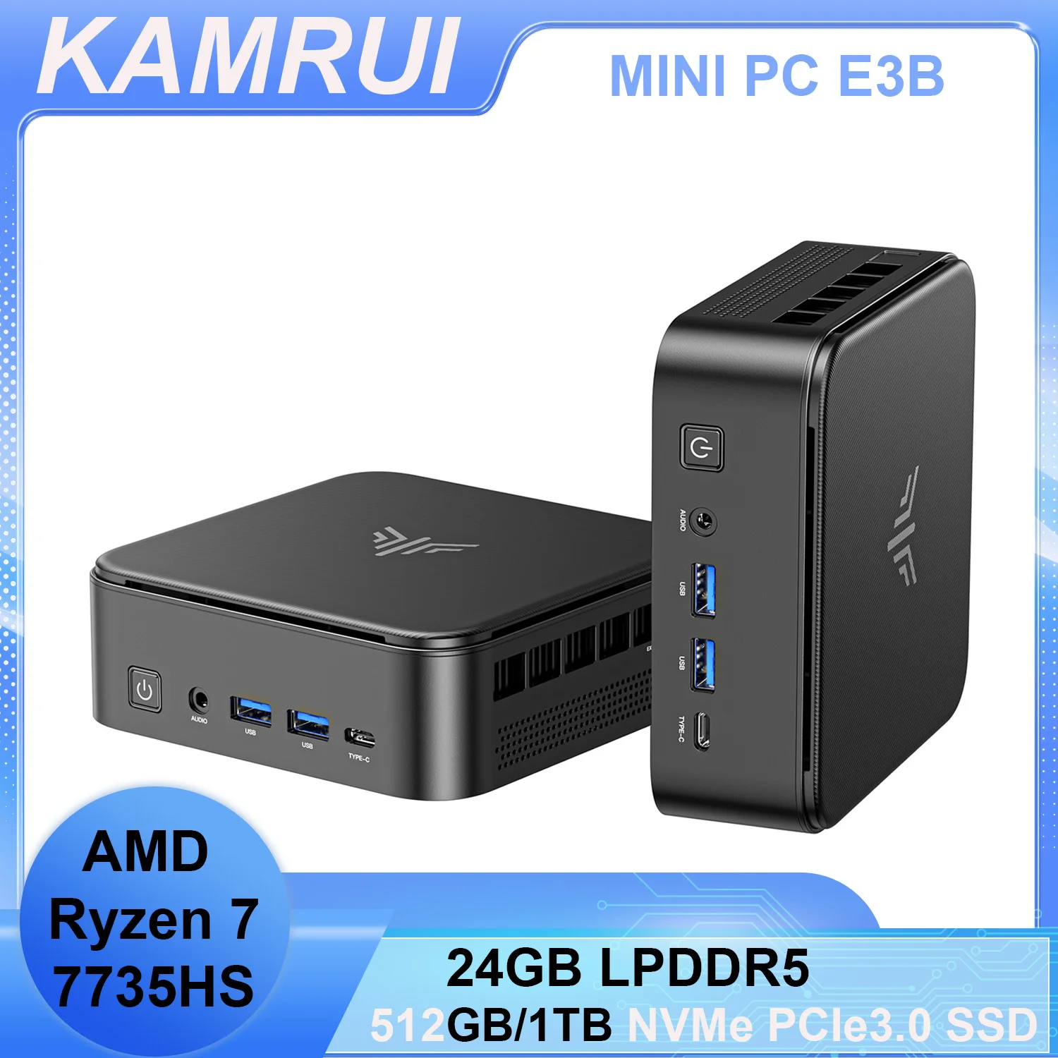 

KAMRUI Mini Gaming PC AMD Ryzen7 7735HS 24GB LPDDR5 512GB/1TB M.2 SSD Micro Desktop Computers Max 4.75GHz WiFi 6 BT5.2 4K PC