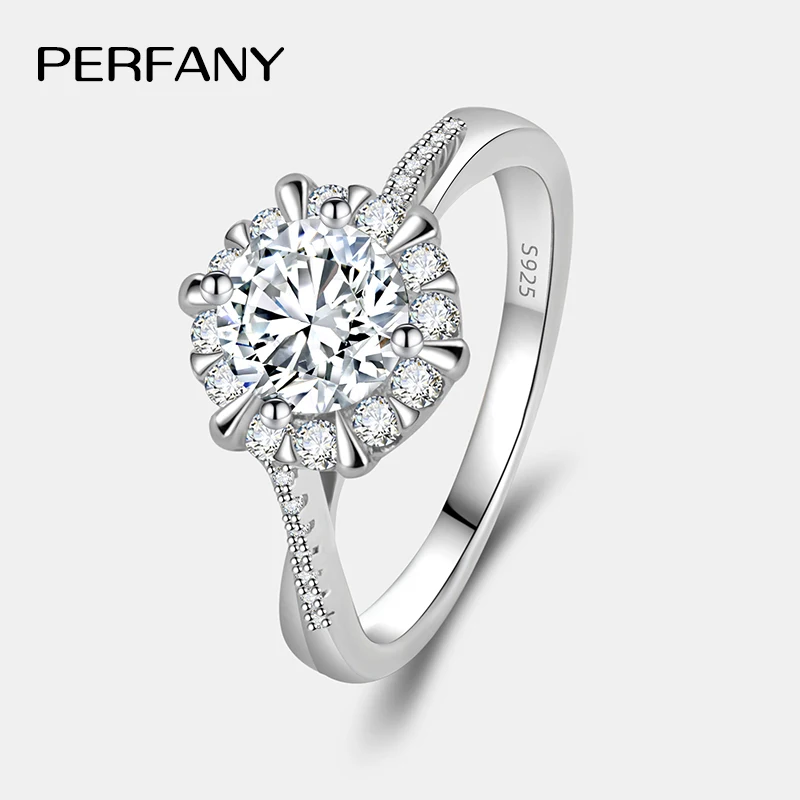 

PERFANY 0,5/1 карат обручальные кольца с муассанитом для женщин S925 серебро дизайн подсолнуха лабораторные кольца с бриллиантами свадебные украшения