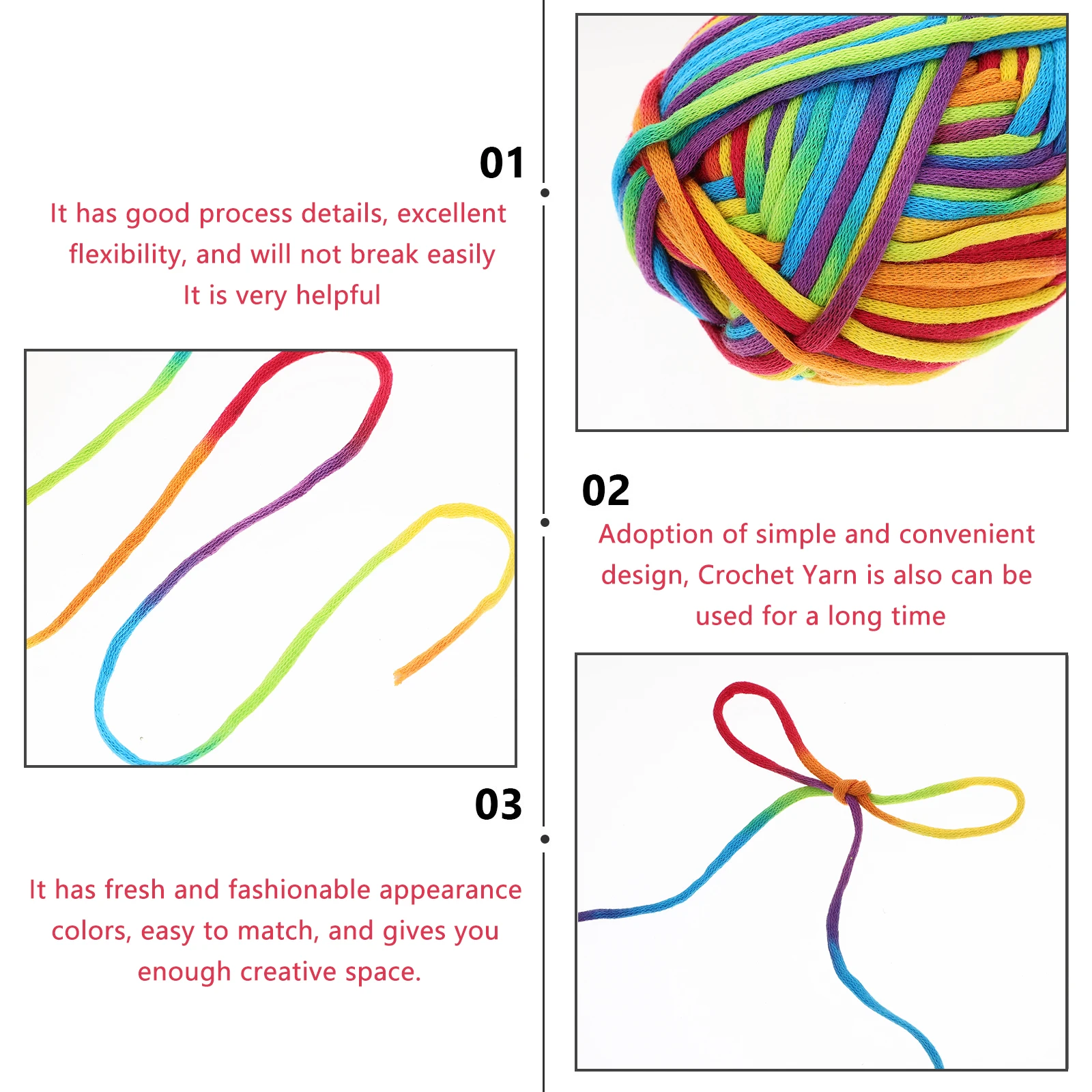 2 Pcs Yarn Rainbow Scarf Beginner Crochet Craft Cotton Thread Soft Colorful Knitting Hand Crocheting