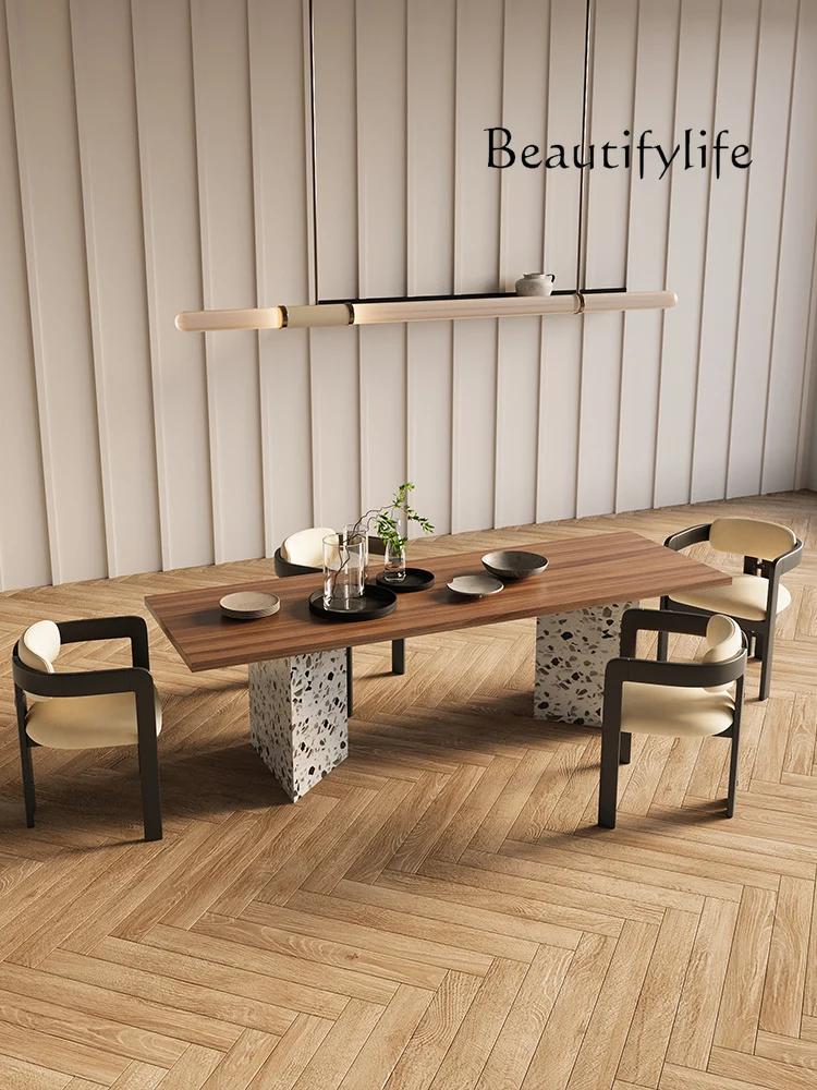 

Medieval style restaurant B & B solid wood dining table Minimalist ash wood designer rectangular terrazzo dining table