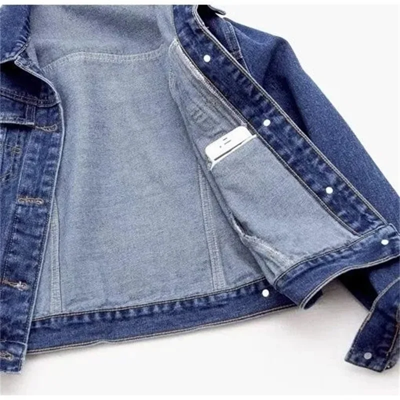 Mantel Jeans Wanita Musim Semi Musim Gugur 2023 Baru Jaket Pendek Berkancing Sebaris Lengan Panjang Mantel Jaket Denim Hangat Beludru Musim Dingin Wanita