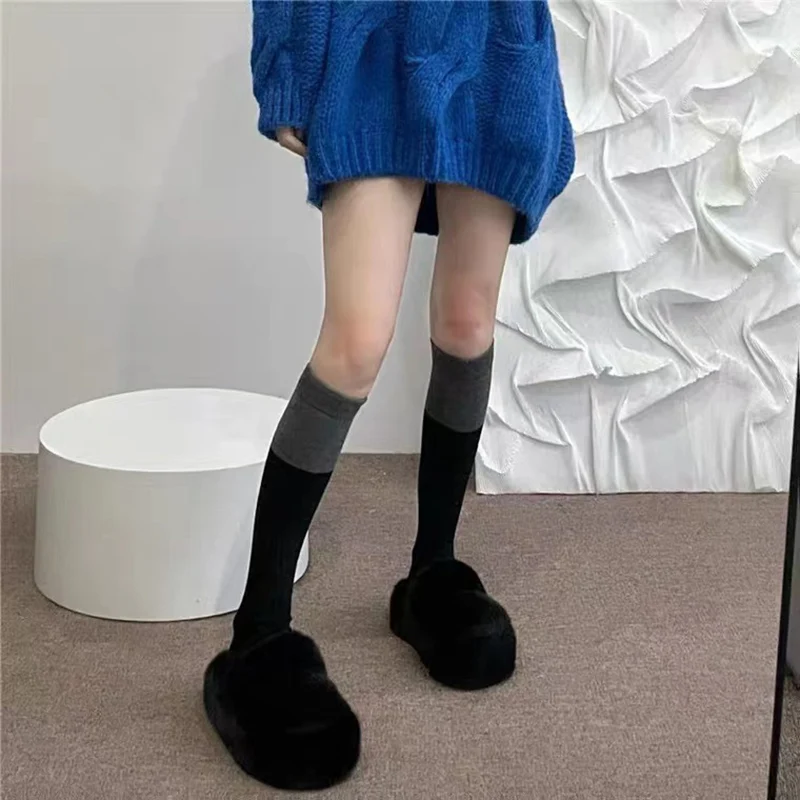 JK calze donna carino nero grigio cotone Lolita calze lunghe tinta unita calze al ginocchio moda Kawaii Cosplay calze di Nylon