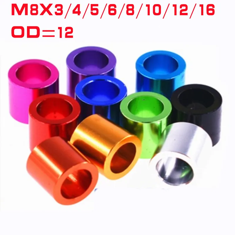 10pcs Aluminum Flat washer Bushing gasket  M8*3/4/5/6/8/10/12/16 colourful Aluminum  round hollow no thread standoff spacer