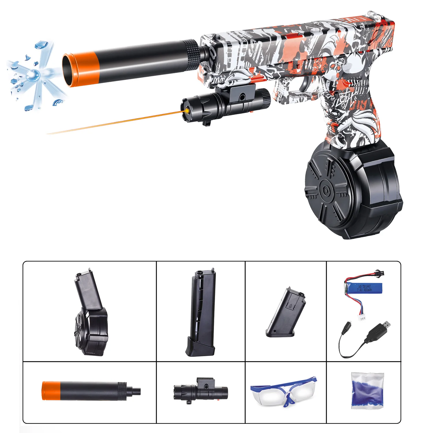 子供の電気おもちゃの銃,高速ジャンプゲームモデル,プロモーション,カモフラージュカラーパターン,ランダムなアクセサリー