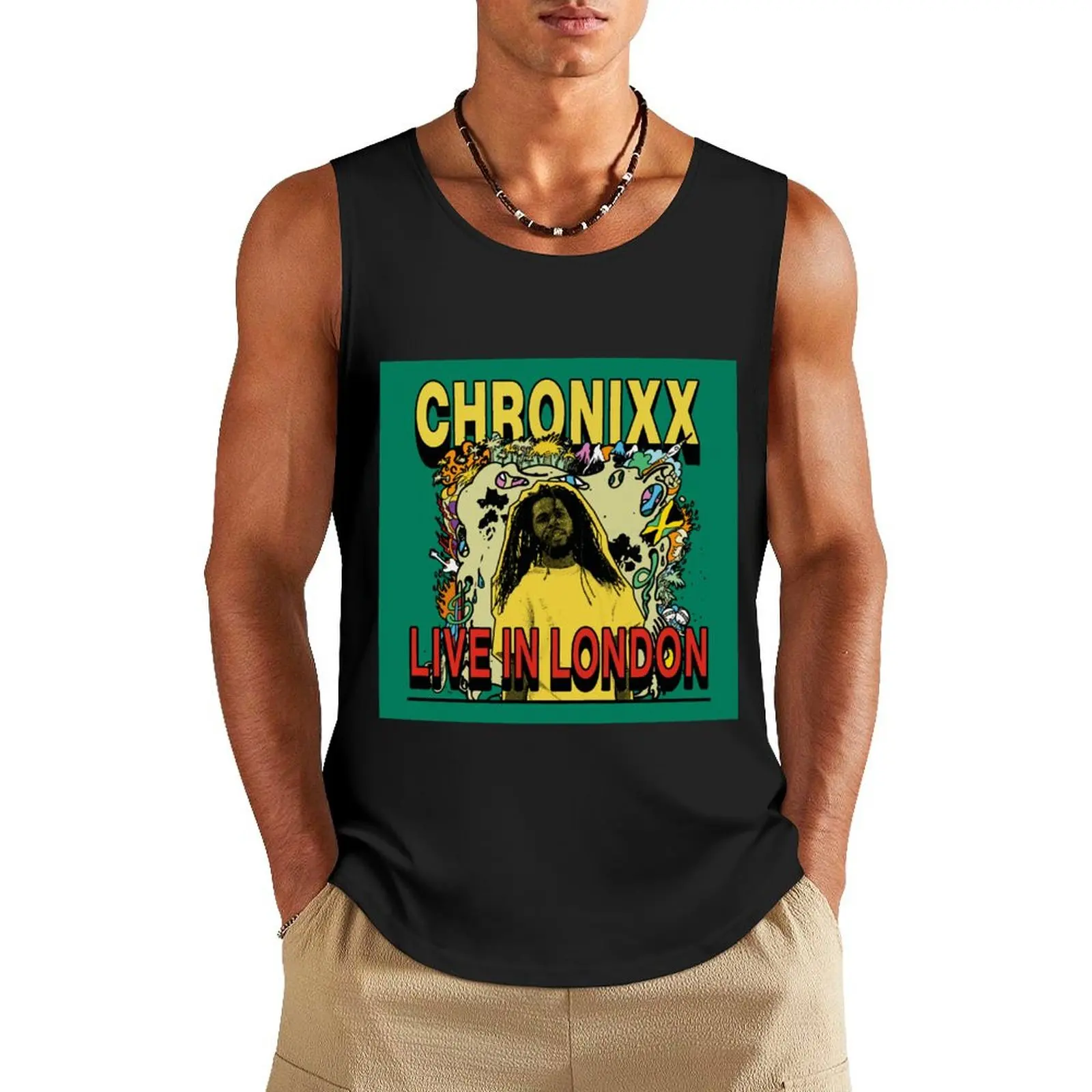 

Chronixx Live In London Sticker Tank Top T-shirt Men's gym Fitness men clothing Men's summer clothes Men's sleeveless