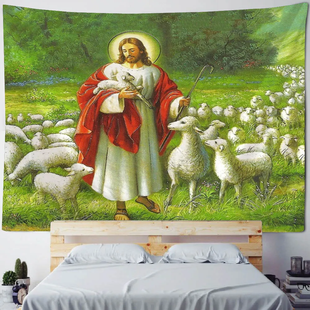 Jesus illustration art tapestry wall hanging mysterious wall decoration blanket psychedelic hippie aesthetic room decoration