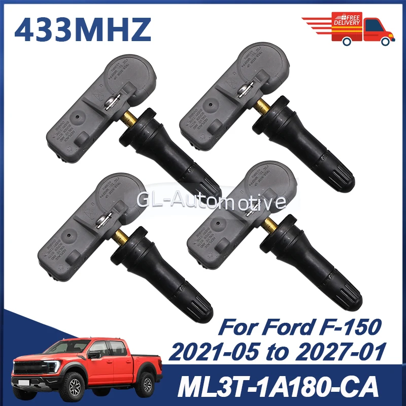 

Датчик давления в шинах TPMS, 4 шт., для Ford F-150 2021-2027, ML3T-1A180-CA, ML3T-1A180-DA, 433 МГц