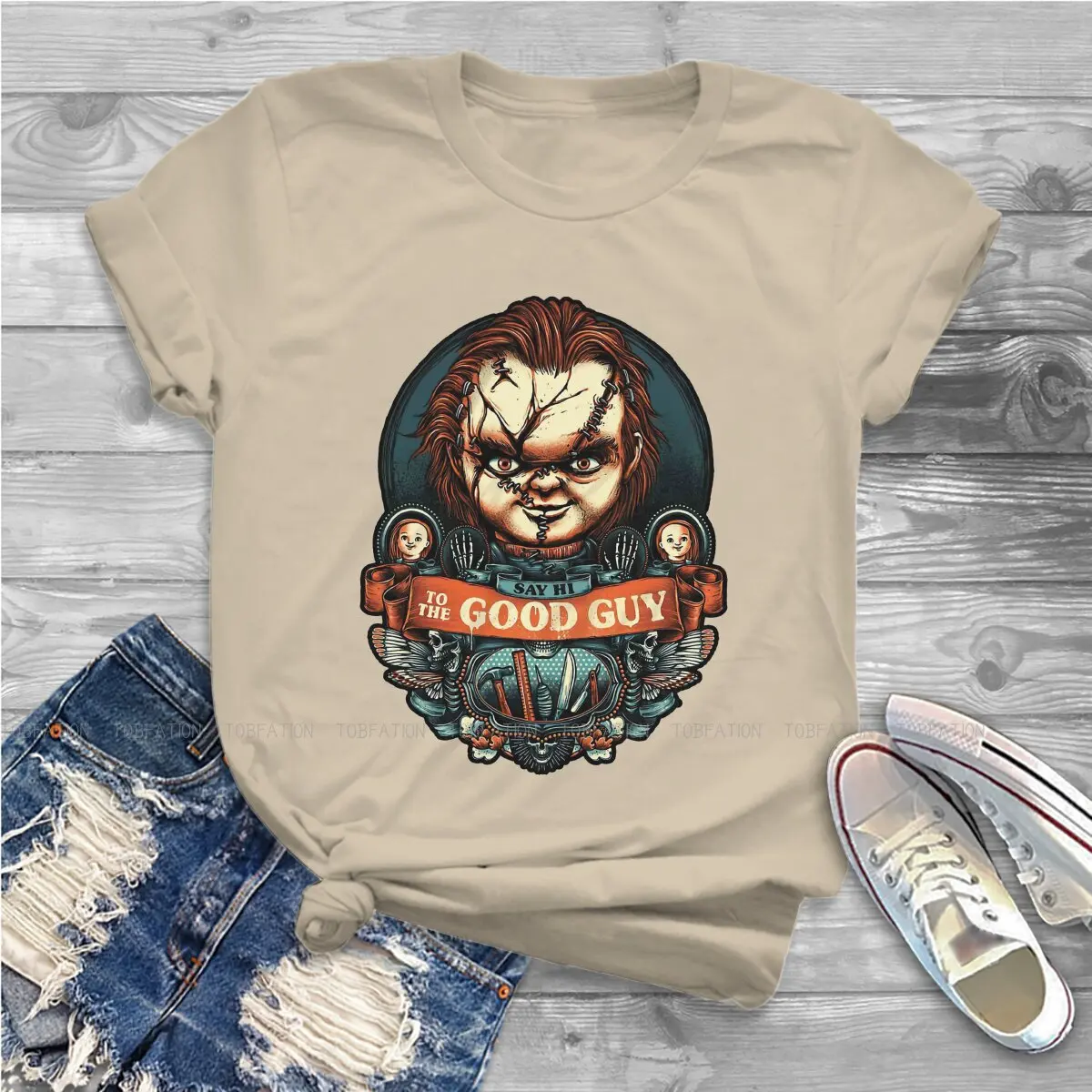 Sztuki mody koszulki Chucky staroświecki lalka styl dla dziewczyn 5XL T Shirt O Neck